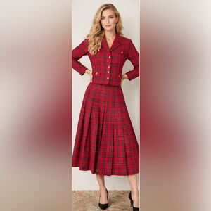 Vtg 70s Pendleton Wool Skirt Suit 10 Authentic Stewart Tartan Plaid Red 100%Wool